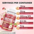 Iron Supplement for Women & Men Gummies, Multivitamin Blood Builder Iron Supplement with Folate Vitamin C B12 B6 Zinc for Adults & Kids - Energy Support - Peach Flavor, Vegan 60 Gummies