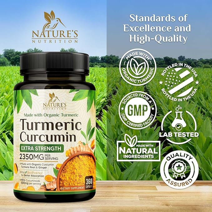 Turmeric Curcumin Supplement 2350mg - 95% Curcuminoids with Organic Turmeric & Ginger, BioPerine Black Pepper for Best Absorption, Nature's Vegan Joint Support, Non-GMO, Bottled in USA - 360 Capsules