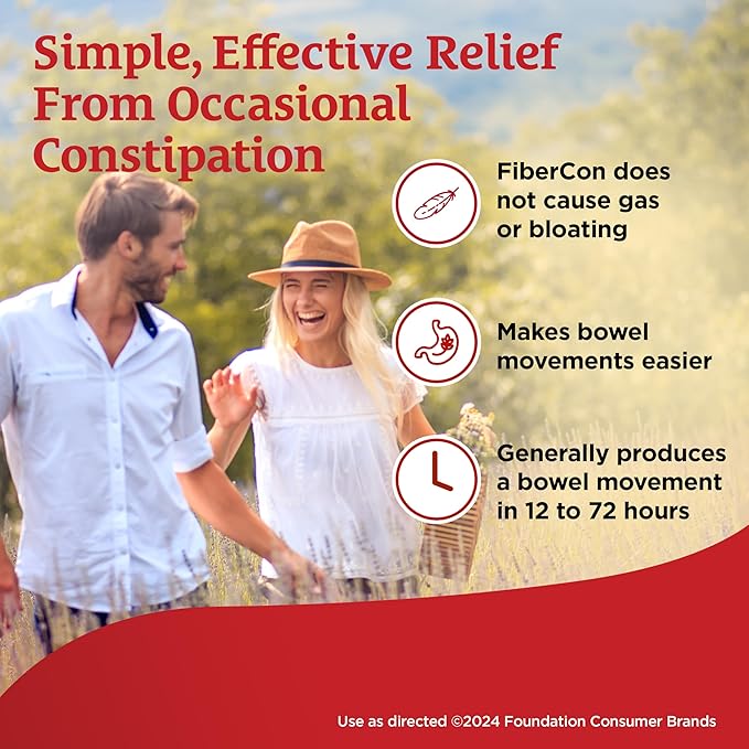 FiberCon Fiber Therapy Coated Caplets, Safe, Simple & Comfortable Insoluble Fiber for Bowel Irregularity, Comfortable Constipation Relief with No Gas or Bloating, 140 Caplets (Pack of 2)