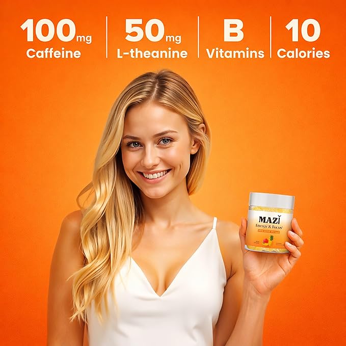 Energy & Focus Gummies | 100mg Natural Caffeine + L-Theanine + Vitamin B6 & B12 + CoQ10 | Nootropic Cognitive Brain Performance Supplement | No Crash or Jitters