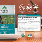 Organic India Tulsi Cleanse Herbal Tea - Holy Basil, Stress Relieving & Cleansing, Immune Support, Adaptogen, Vegan, USDA Certified Organic, Non-GMO, Caffeine-Free - 18 Infusion Bags, 1 Pack