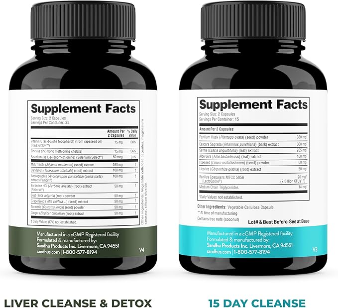 Sandhu's Liver Cleanse Detox & 15 Day Gut Cleanse Support Supplement for Women & Men | Supports Liver, Gut & Digestive Health