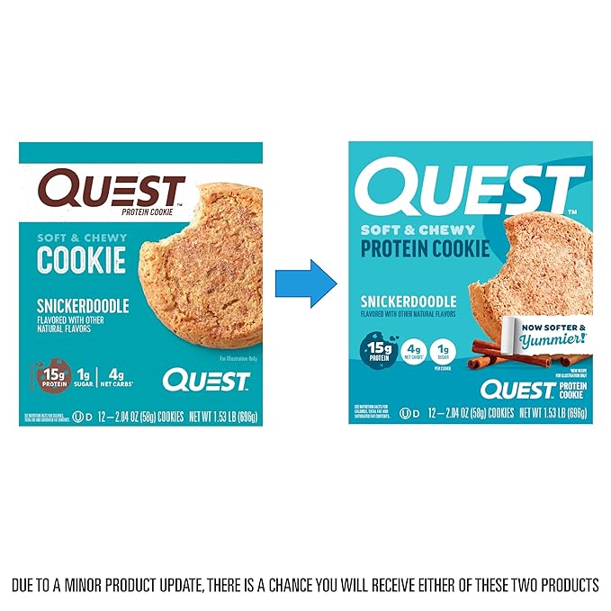 Quest Nutrition Snickerdoodle Protein Cookie,15g Protein,1g Sugar,4g Net Carbs,Keto Friendly,High-Protein,Low Carb;,12 Count (Pack of 2)