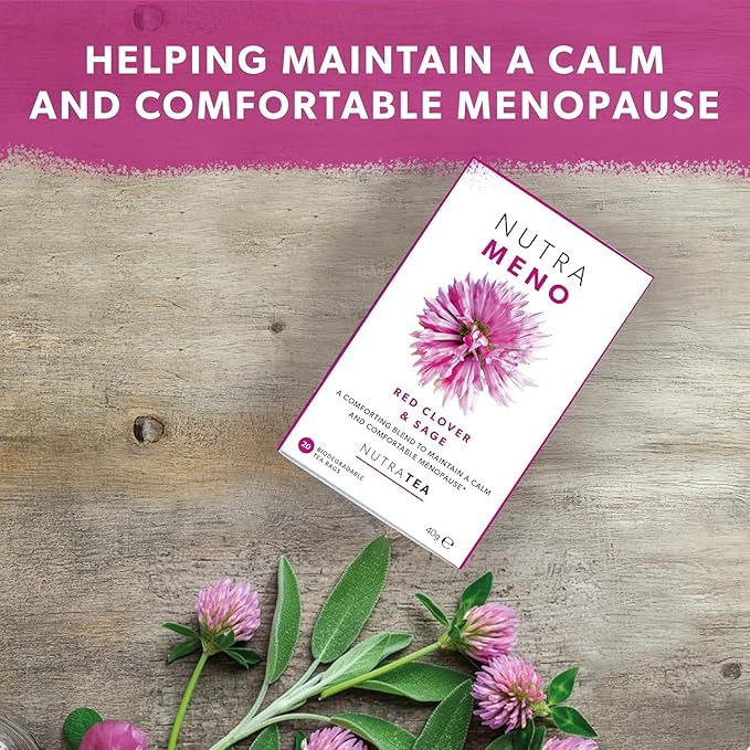 Nutra Tea NutraMeno - Menopause Tea, Red Clover Tea - Perimenopause & Menopause Relief For Women - Includes Red Clover, Sage & Rose - 120 Individually Wrapped Bags - Herbal Infusion (6 Pack)