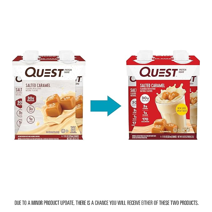 Quest Nutrition Ready to Drink Salted Caramel Protein Shake, 30g Protein, 3g Net Carbs, Gluten Free, Keto Friendly, 11 fl.oz 4 Count(Pack of 3)