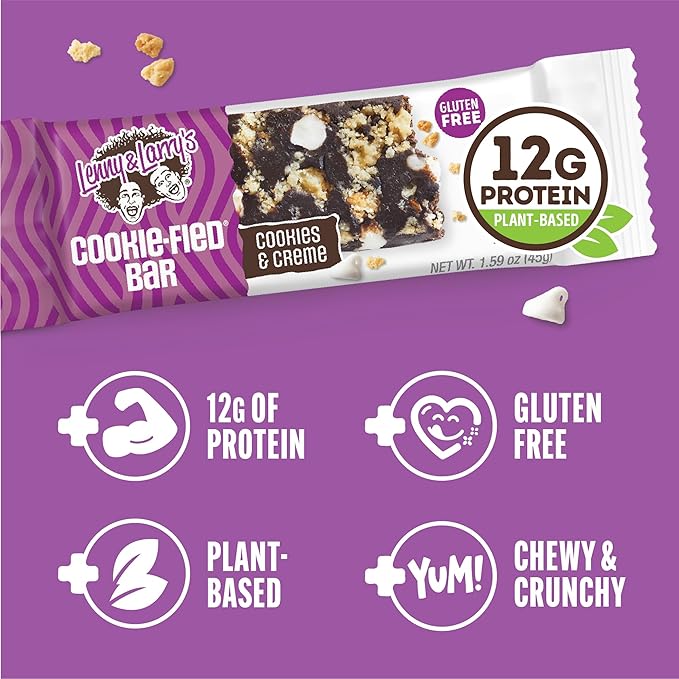Lenny & Larry's Cookie-fied Protein Bar – Cookies & Creme Vegan Protein Bars 9x45g – Healthy Snacks with 12g Plant Protein & 5g Fiber – Gluten Free Power Bar, Non-GMO & Vegan
