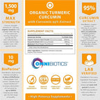 OmniBiotics Organic Turmeric Curcumin Supplement with Black Pepper Extract – 1500mg Turmeric with 95% Curcuminoids & BioPerine, High Absorption for Joint Support – 120 Vegan Capsules
