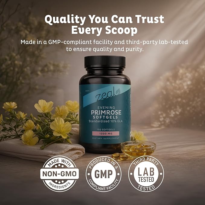 Zeal Evening Primrose Oil Softgels 1300mg for Women - GLA Supplement (Gamma Linolenic Acid 130mg) - Hormone Support, Skin & Hair Health - 150 Softgels