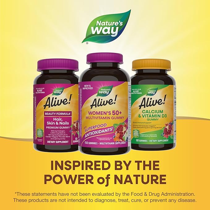 Nature's Way Alive! Women's 50+ Daily Gummy Multivitamins, Women's Supplements, Supports Healthy Heart, Brain & Bones,* B-Vitamins, Mixed Berry Flavored, 150 Gummies (Packaging May Vary), (Pack of 2)