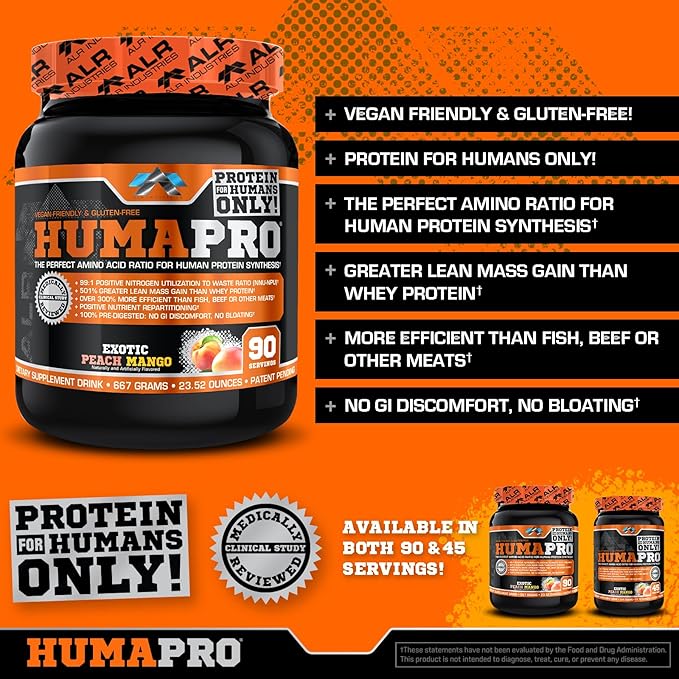 HumaPro Essential Amino Acid Formula | EAA Protein Supplement | Supports Muscle Recovery & Performance | Vegan, Gluten Free | | 90 Servings (Exotic Peach Mango)