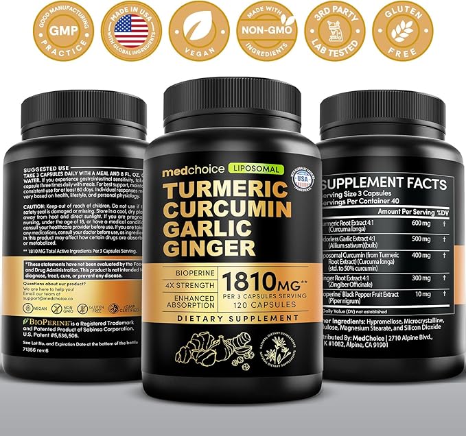 Liposomal Turmeric - High-Absorption Curcumin Supplements, Non-GMO Blend for Digestive Comfort & Daily Support - Organic Turmeric Supplement with Black Pepper (120ct, Pack of 2)