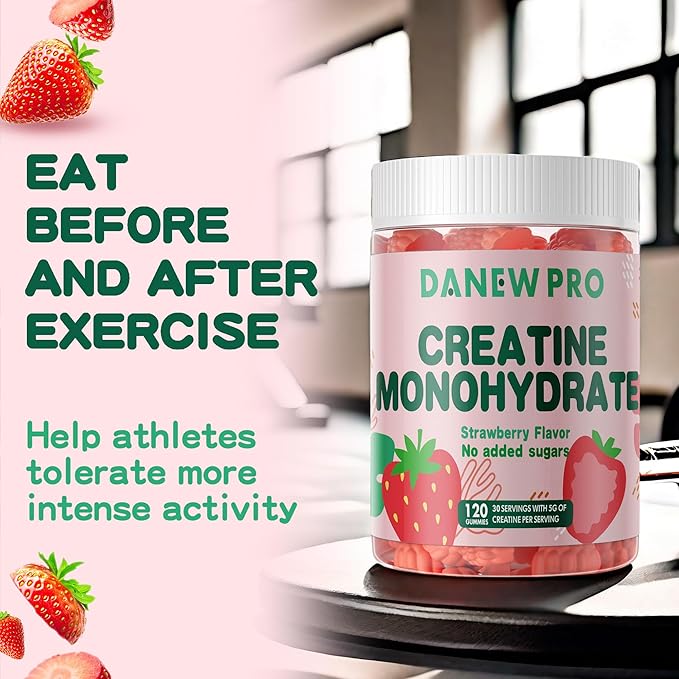 NSF Certified Creatine Gummy 5g - Creatine Monohydrate Gummies for Men & Women, Creatine Monohydrate for Muscle Strength, Muscle Builder, Energy Boost, Pre-Workout Supplement(120 Count)-Strawberry