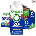 Orgain Clean Protein Shake, Grass Fed Dairy, Creamy Chocolate Fudge - 20g Whey High Protein, Kosher, Ready to Drink, Low Net Carbs, Gluten Free, No Soy Ingredients, 11 Fl Oz (Pack of 12)