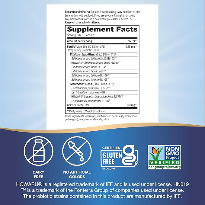Nature's Way Fortify 50+ Daily Probiotic for Men & Women, 30 Billion Live Cultures, Colon, Digestive, and Immune Health Support* Supplement, 30 Capsules