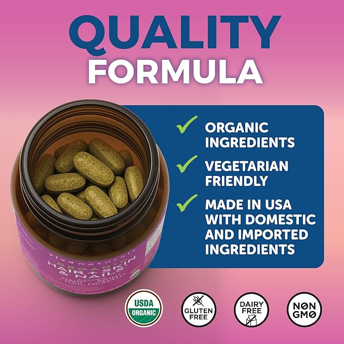 Biotin 5000 mcg Hair Skin Nails Vitamins for Women – Organic and Vegetarian-Friendly Supplement with Vitamin E, B-Vitamins, Spirulina, Horsetail and Superfood Blend to help Produce Keratin –120 Count