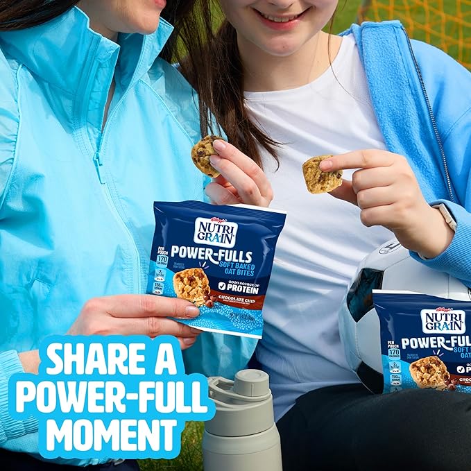 Nutri-Grain Power-Fulls Soft Baked Oat Bites, Protein Snacks, Whole Grain, Chocolate Chip (5 Boxes, 20 Pouches)