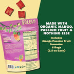 SOLELY - Organic Mango & Passion Fruit Whole Fruit Gummies (2.5 oz Large Pouches, Pack of 6) - Real Fresh Fruit, Healthy Snacks for Adults & Kids - Non GMO, Vegan Snacks, Shelf Stable - 6 Bags (15 oz)