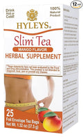 Hyleys Slim Tea Mango Flavor - Weight Loss Herbal Supplement Cleanse and Detox - 25 Tea Bags (12 Pack)