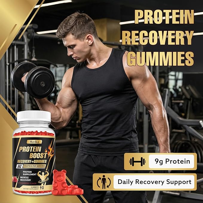 Whey Protein Gummies, 9g Protein per Serving, Easy to Take Snacks for Men & Women, Recovery + Supplement Gummies for Protein Boost, Muscle, Energy Support, Strawberry Flavor, 90 Gummies