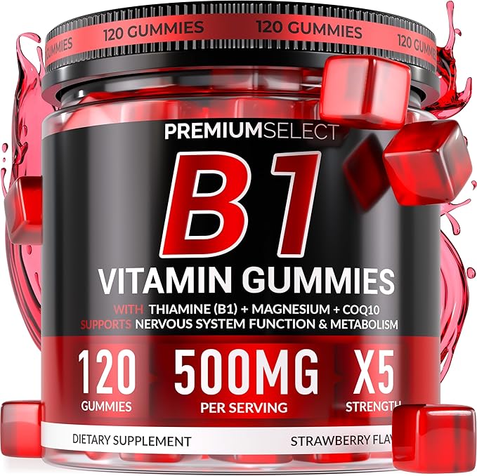 Vitamin B1 Gummies – Sugar-Free Thiamine Supplement with CoQ10 & Magnesium – B1 Gummies for Adults – 120 Gummy Supplement, 2-Month Supply