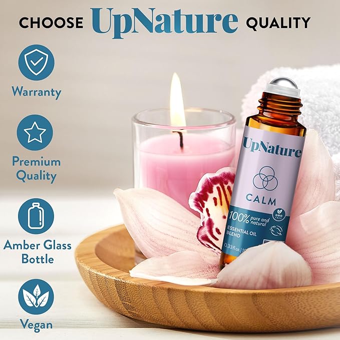 UpNature Calm Essential Oil Roll On - 100% Natural Aromatherapy Blend for Relaxation Relief - Self Care Gifts for Women Easter Basket Stuffers for Teens