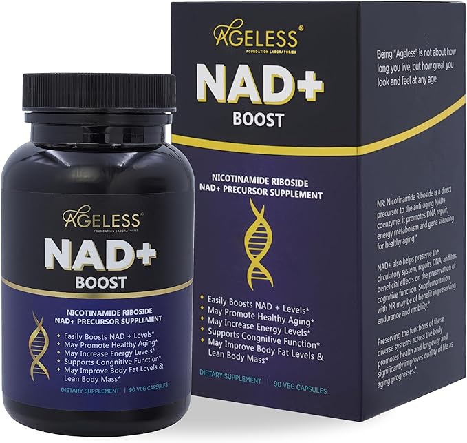 Ageless NAD+ Supplements for Women & Men | 300mg Nicotinamide Riboside Chloride | Dietary Supplement for Anti-Aging | Supports Energy, Focus, Stamina, Fat Metabolism & Cognitive Function – 90 Capsules