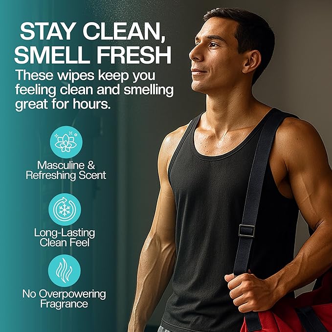 Men's Cooling Face + Body Cleansing Wipes - 4 Pack - 120 Count Post Workout Travel Towlettes