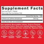 Force Factor Caffeine Pills 200mg, Caffeine Tablets to Boost Energy, Focus, Strength, and Performance, Premium Quality Pills, Energy Support Supplement, 250 Tablets