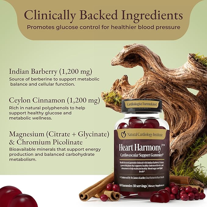 Heart Harmony™ Berberine Supplement Gummies with Ceylon Cinnamon – High Potency berberine with Ceylon cinnamon for Metabolism Blood Sugar Support Healthy Lipid Balance Circulatory Wellness