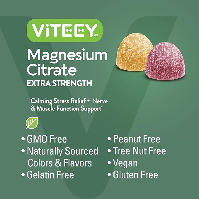VITEEY Magnesium Gummies for Adults - 170mg of Magnesium Citrate Gummy for Calm, Sleep, Nerve & Muscle Function Support - Vegan, Gluten Free - 60 Count