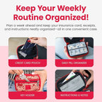 Made Easy Kit Pill Case for Everyday and Travel - 7-Day Weekly Medicine Supplement Vitamin Organizer Sorter Tracker - Neoprene Bag with Pockets - Compact Portable 8 Compartments (Red Love Language)
