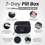 Made Easy Kit Pill Case for Everyday and Travel - 7-Day Weekly Medicine Supplement Vitamin Organizer Sorter Tracker - Neoprene Bag with Pockets - Compact Portable 8 Compartments (Black)
