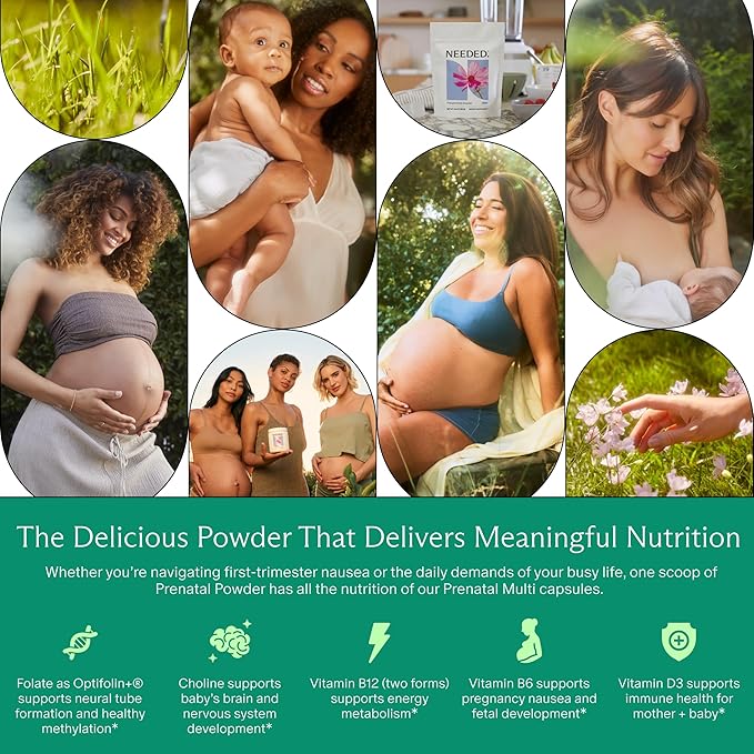 Needed. Prenatal Multivitamin Powder with Choline - for Prenatal, Pregnancy, Breastfeeding, Postpartum | Expertly-Formulated & Third-Party Tested | Vanilla Flavor, 30-Day Supply