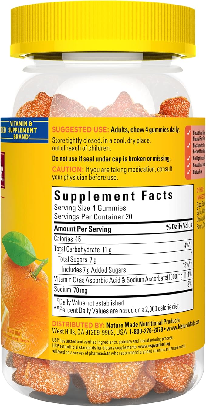 Nature Made Maximum Strength Dosage Vitamin C 1000mg per Serving, Immune Support Vitamin C Gummies for Adults, 80 Gummies, 20 Day Supply