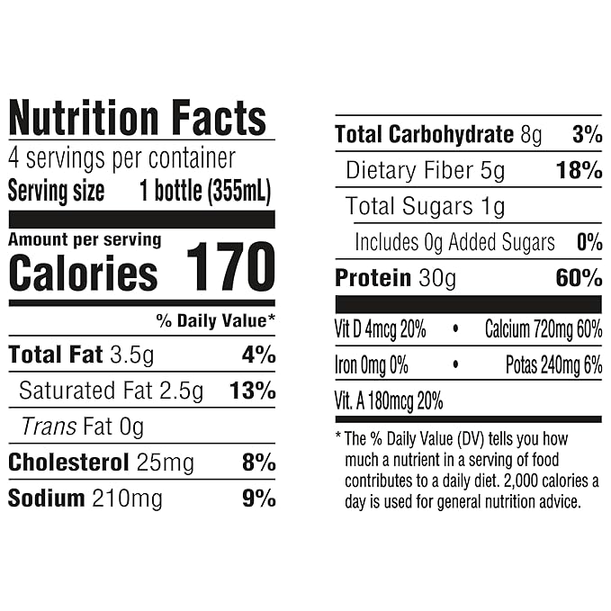 Oikos Protein Shake, Vanilla, 30g High Protein Drinks, Shelf Stable, Ready to Drink, 5g Prebiotic Fiber, 12 fl oz Bottle, 4 Count