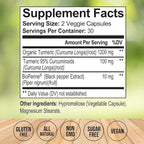 Organic Turmeric Curcumin Supplement Capsules – Made in USA – Extra Strength with BioPerine and 95% Curcuminoids for Joint Health and Healthy Inflammation Support – 60 Vegan Pills