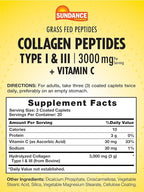 Sundance Collagen Peptides Pills | 3000mg | Type I & II with Vitamin C | 60 Count | Non-GMO & Gluten Free Supplement