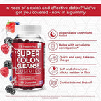 Health Plus Super Colon Cleanse Gummies Dietary Supplement, Gentle Overnight Relief from Occasional Constipation, Natural Senna Leaf Extract, Mixed Berry Flavor, 60 Count, 15 Day Cleanse