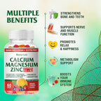 BionerLab Calcium Magnesium Zinc Gummies with Vitamin D3 & K2 - High Potency Enhanced Absorption - Orange and Berry Flavored