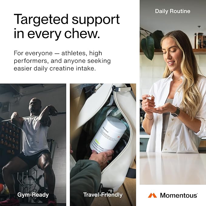 Momentous Creatine Chews - Creatine Monohydrate - Supports Strength, Lean Muscle, & Recovery for Men & Women - NSF Certified for Sport - 150 Chewable Tablets - Lemon Lime