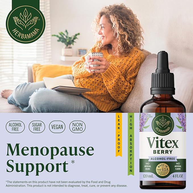 HERBAMAMA Vitex Chasteberry Supplement for Women - Natural Menopause Support* with Vitex Berry Tincture - Chaste Tree Berry Drops for Hormonal Balance & Cycle Support* - 84-Day Supply