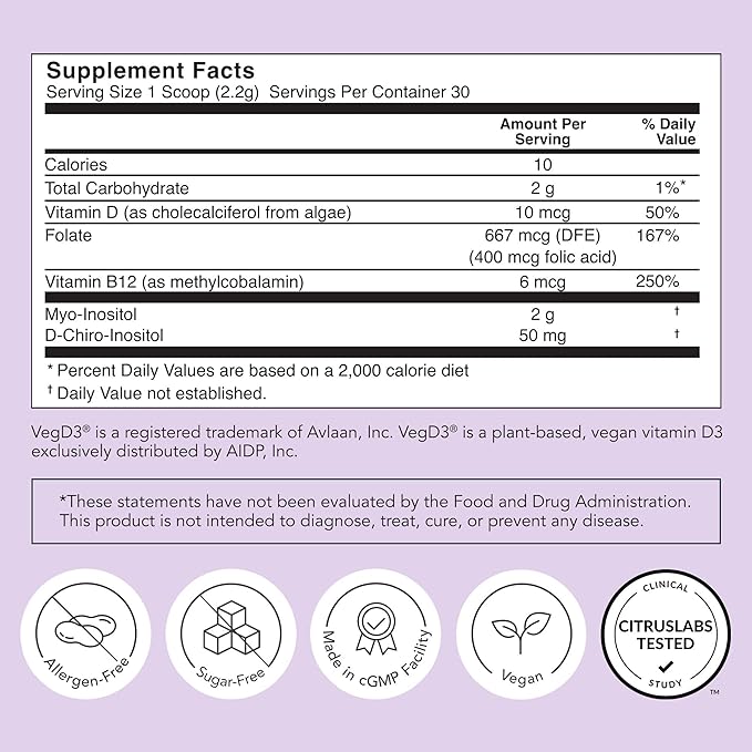 Rael Hormone Balance for Women, Inositol Powder Supplement - Vitamin B8, 40:1 Proven Ratio, Folic Acid for Ovarian Function (30 Servings)