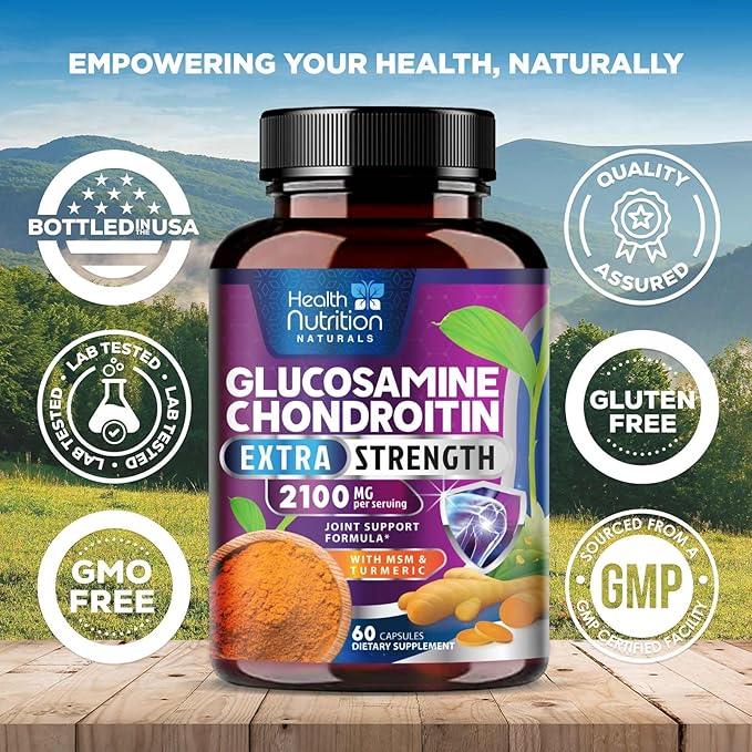 Glucosamine Chondroitin MSM Complex - 3X Strength Joint Support Supplement with Glucosamine Sulfate, Turmeric, Boswellia - For Cartilage, Mobility & Flexibility - Bottled in USA, 60 Capsules