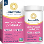 Renew Life Women's Probiotic Capsules, 50 Billion CFU Guaranteed, Supports pH Balance, Vaginal, Urinary, Digestive and Immune Health(2), L. Rhamnosus GG, Dairy, Soy and Gluten-Free, 60 Count
