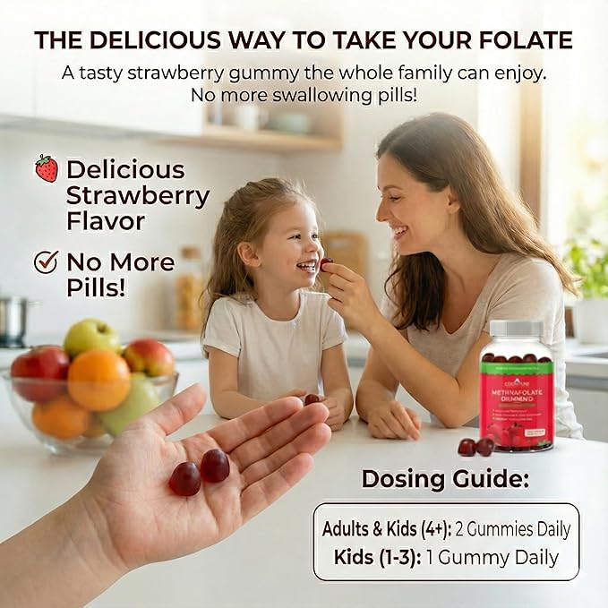 CogniTune L-Methylfolate Gummies 1000mcg - Bioavailable 5MTHF Folate Supplement for Brain Health - MTHFR Support with Delicious Strawberry Flavor
