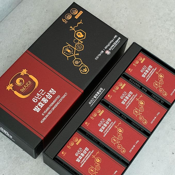 SAMSIDAE 6 Years Fermented Korean Red Ginseng Extract 240g x 4 Bottles (960g) – Premium Herbal Supplement with 5mg/g Ginsenoside – Supports Immunity, Energy, Stamina & Mental Performance