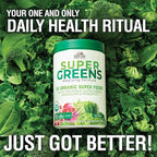 Country Farms Organic Super Greens Natural Flavor, 50 Organic Super Foods, Packed with Fiber, USDA Organic Drink Mix, Fruits, Vegetables, Mushrooms & Probiotics, Supports Energy, 6g Fiber