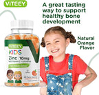 Viteey Zinc for Kids Gummies 10mg, with Vitamin C & Echinacea - Immune Support, Powerful Natural Antioxidant, Kids Zinc Vitamin Supplement - Vegan, Gelatin Free - Tasty Chewable Orange Flavor Gummy