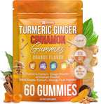 Premium 60 Turmeric Ginger Cinnamon Gummies – with Vitamin E, B12, Magnesium, Black Pepper Extract & Vitamin D3 – Orange Fruit Flavor - Vegan Gummies