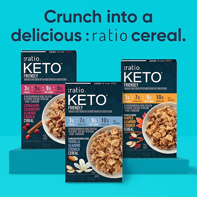 Ratio Trio Maple Almond Crunch Cereal, 10g Protein, Keto Friendly, 10.4 oz (Pack of 4)